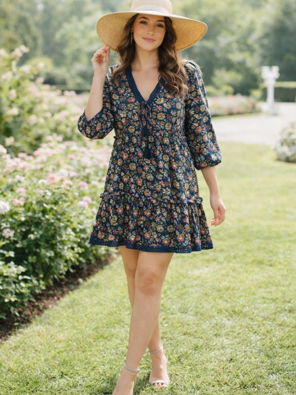 Bohera Gloria V-Neck Drop Waist Floral Dress | S | Kentucky Derby